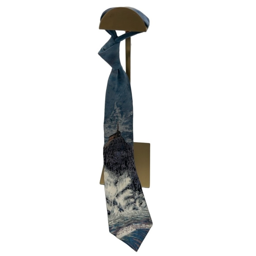 Free Man Apparel Necktie Men's Blue Scenic Church Rock 100% Silk Tie